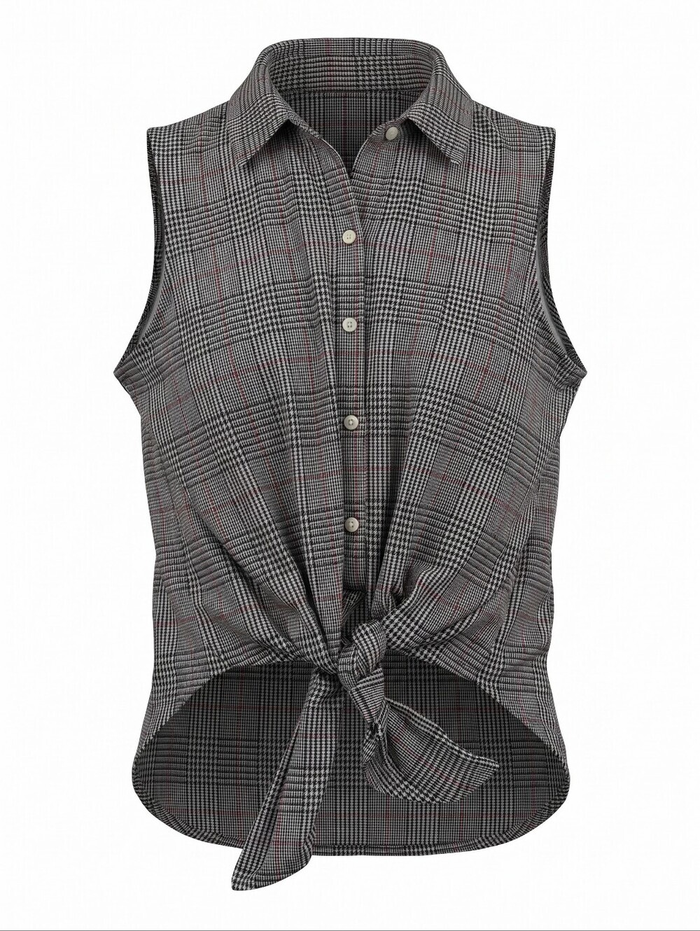 Polly & Esther Sleeveless Plaid Button-Front Tie Top Buisiness Casual Festival